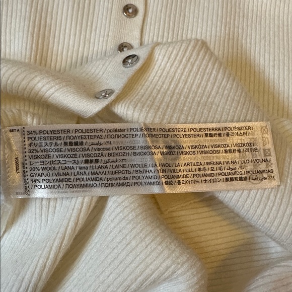 Mango XL Ivory Fine Knit Ribbed Mock Neck Mini Button Front Wool Blend Cardigan - Picture 15 of 16